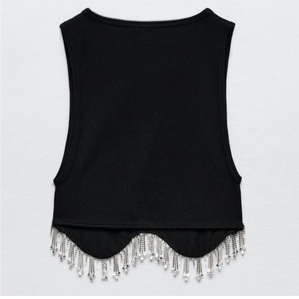 Zara Womens Black Sleeveless high neck top. Jewel appliqué at hem.Black - Picture 5 of 10